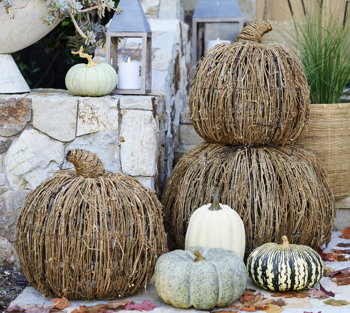 Lit Woven Pumpkins